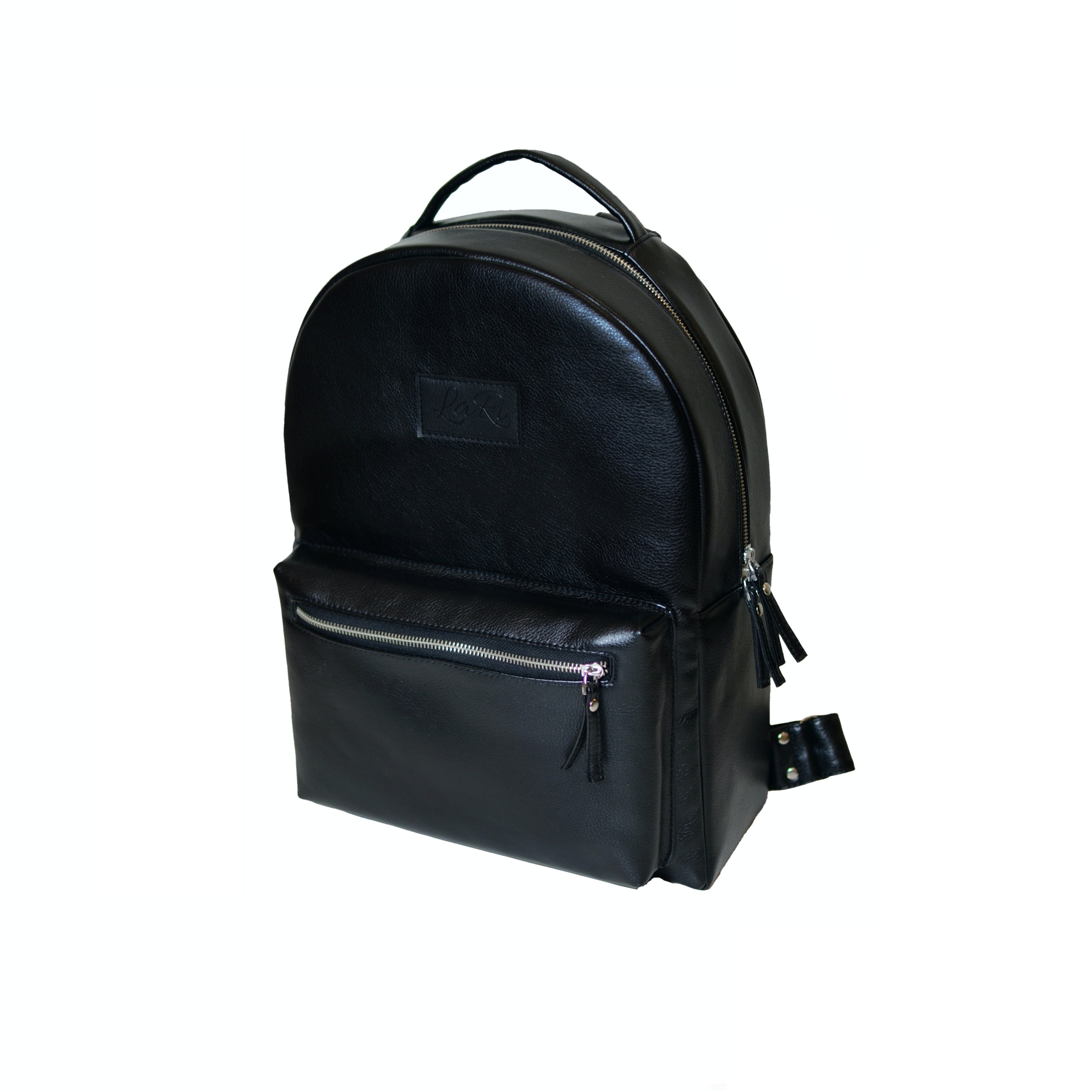black faux leather backpack