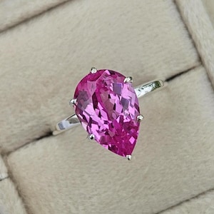 14k Gold Pink Tourmaline Ring: Sterling Silver Dainty Band