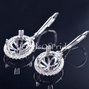 Diamond Halo Sterling Silver Earring Semi Mount: 7x5mm Oval