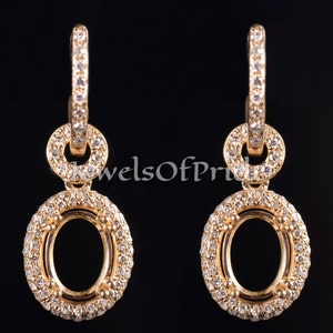 Oval 8x6MM Semi Mount Dangle Earrings: Diamond Halo, Sterling Silver