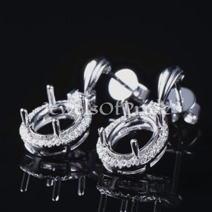 Sterling Silver Halo Earring Semi Mount: 7x5MM Oval, Dangle Setting