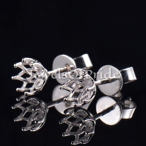 7MM Round Cut Sterling Silver Earring Semi Mount: Claw Accent Stud