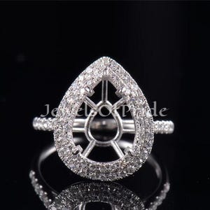 Pear 7x5MM CZ Double Halo Sterling Silver Semi Mount Ring