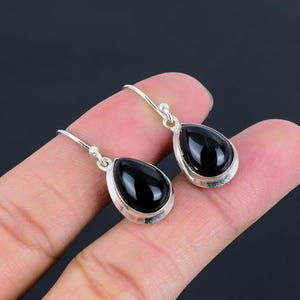 Black Onyx Teardrop Dangle Earrings: Sterling Silver Gemstone Jewelry