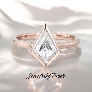 Kite Shape Moissanite Engagement Ring Vintage Rose Gold Solitaire Ring Unique Bezel Set Wedding Ring Women Ring Promise Bridal Ring,12*7 MM