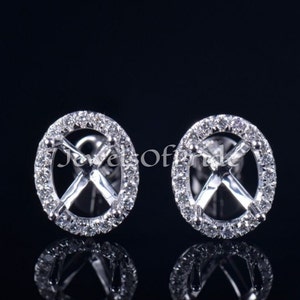Oval 7x9mm Diamond Halo Earring Semi Mount: Sterling Silver Stud