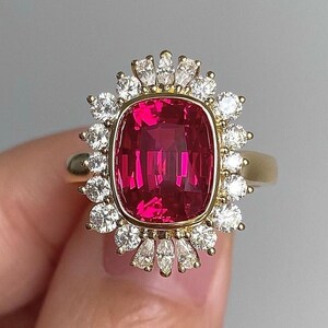 14k Ruby Ring Vintage Art Deco Cushion Bezel Set Gemstone Statement Jewellery Gift for Her Birthstone Ring