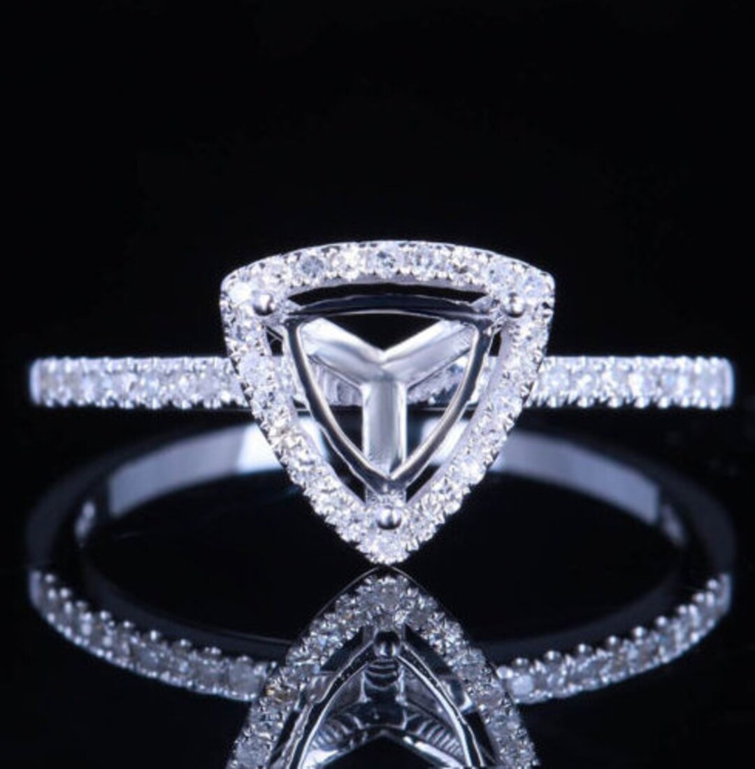 6 MM Trillion Semi Mount Ring,diamond Halo Semi Mount,silver Semi Mount