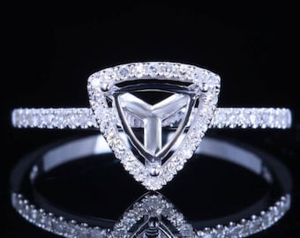 6 MM Trillion semi mount ring,Diamond halo semi mount,silver semi mount ring,wedding ring,anniversary ring,ring for women