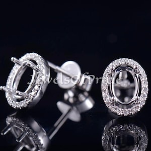 Oval 7x9MM Sterling Silver Earring Semi Mount: Diamond Halo Dangle