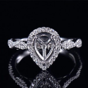 Pear Cut 7x5MM Sterling Silver Semi Mount Ring: Diamond Accent Twisted Shank