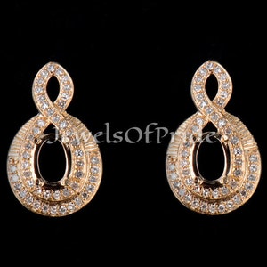 Diamond Halo Sterling Silver Earring Semi Mount: 7x5MM Oval