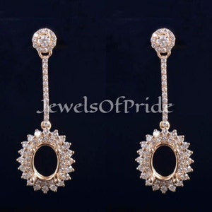 Diamond Halo Sterling Silver Earring Semi Mount: 7x5mm Oval