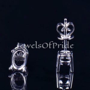 Oval Semi mount earring,sterling silver push backs earring,Silver earring,oval minimal earring ,Customizable earring