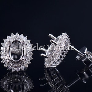Sterling Silver Double Halo Earring Semi Mount: 7x5mm Oval Cut