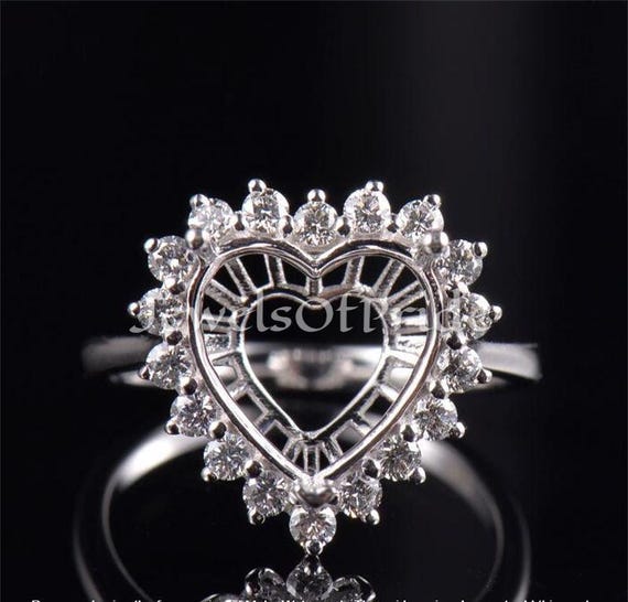 Sterling Silver Heart CZ Ring: 8MM Semi Mount Promise Ring