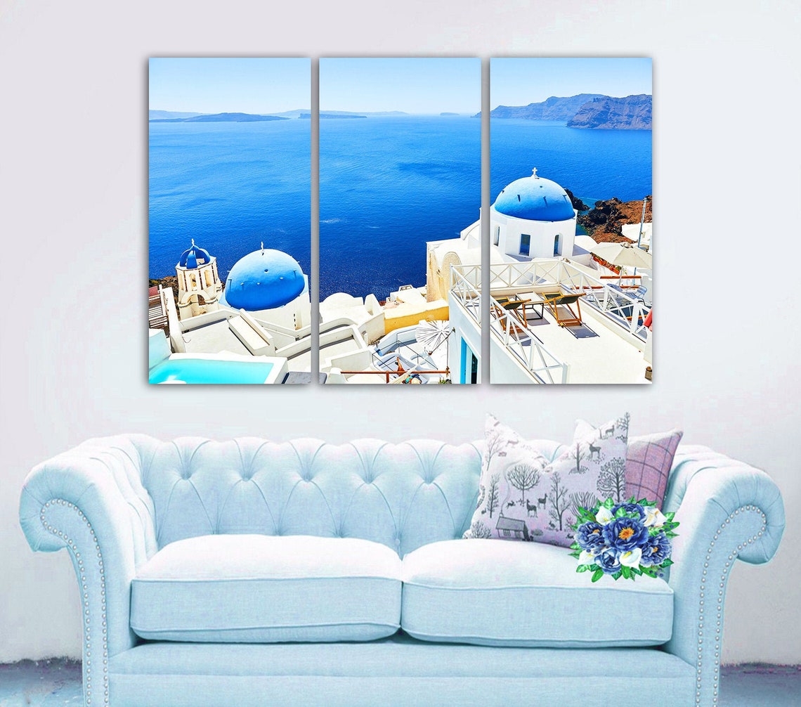 Santorini Greece Canvas Art Canvas Wall Art Santorini Painting Etsy