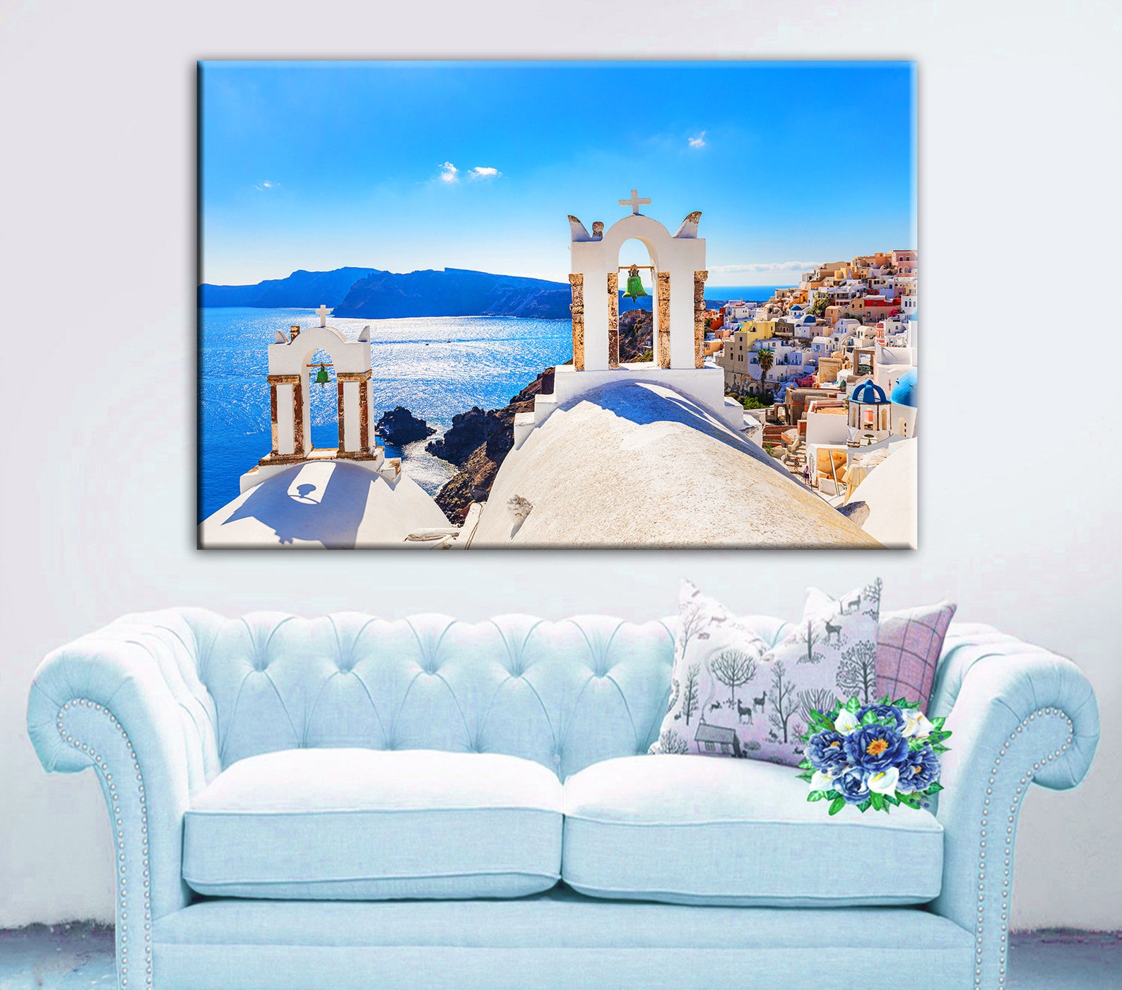 Santorini Greece Canvas Art Canvas Wall Art Santorini Painting Etsy