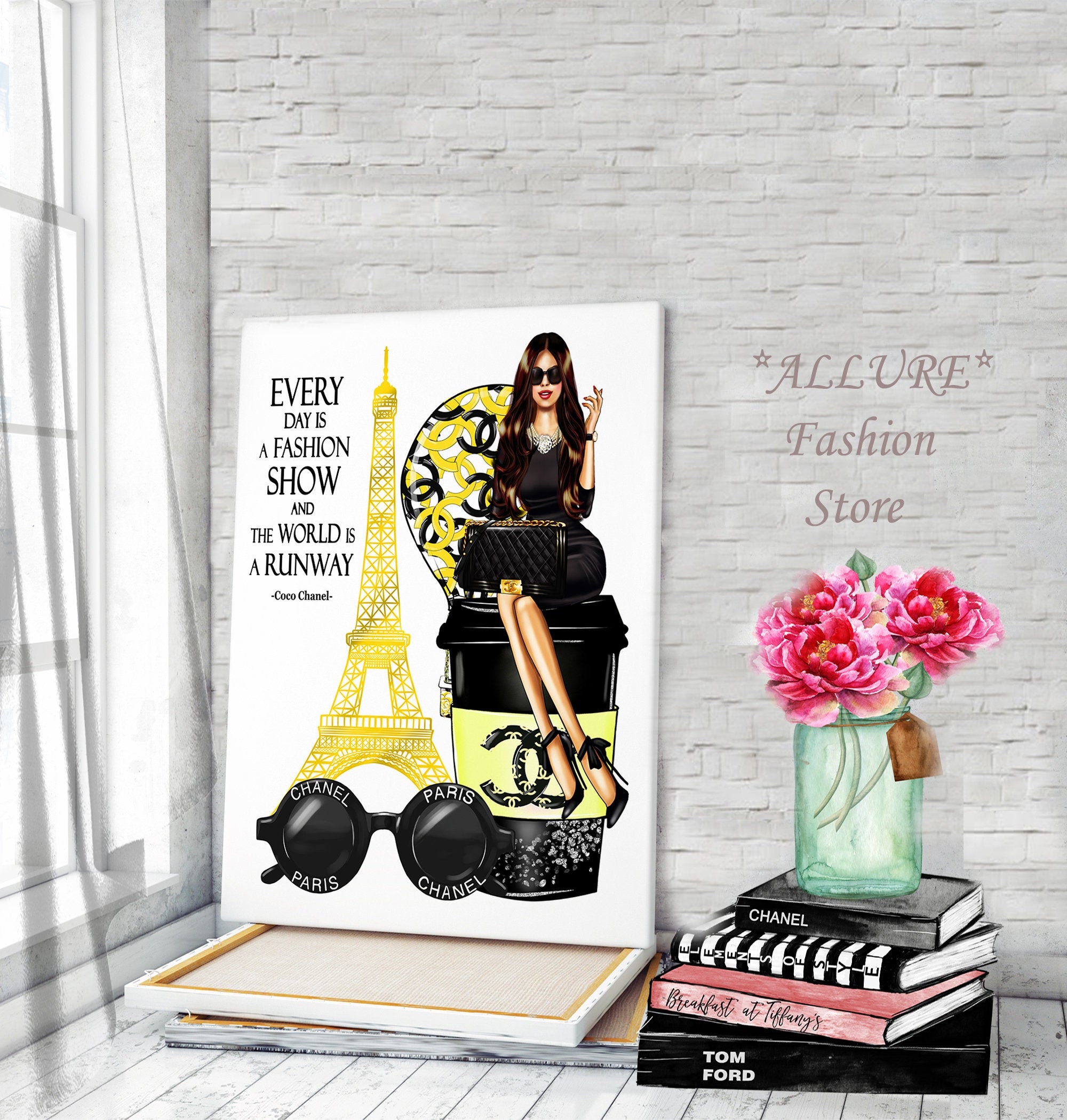 Fashion Wall Art Fashion Canvas Wall Art Girl Print Bag Gold Etsy