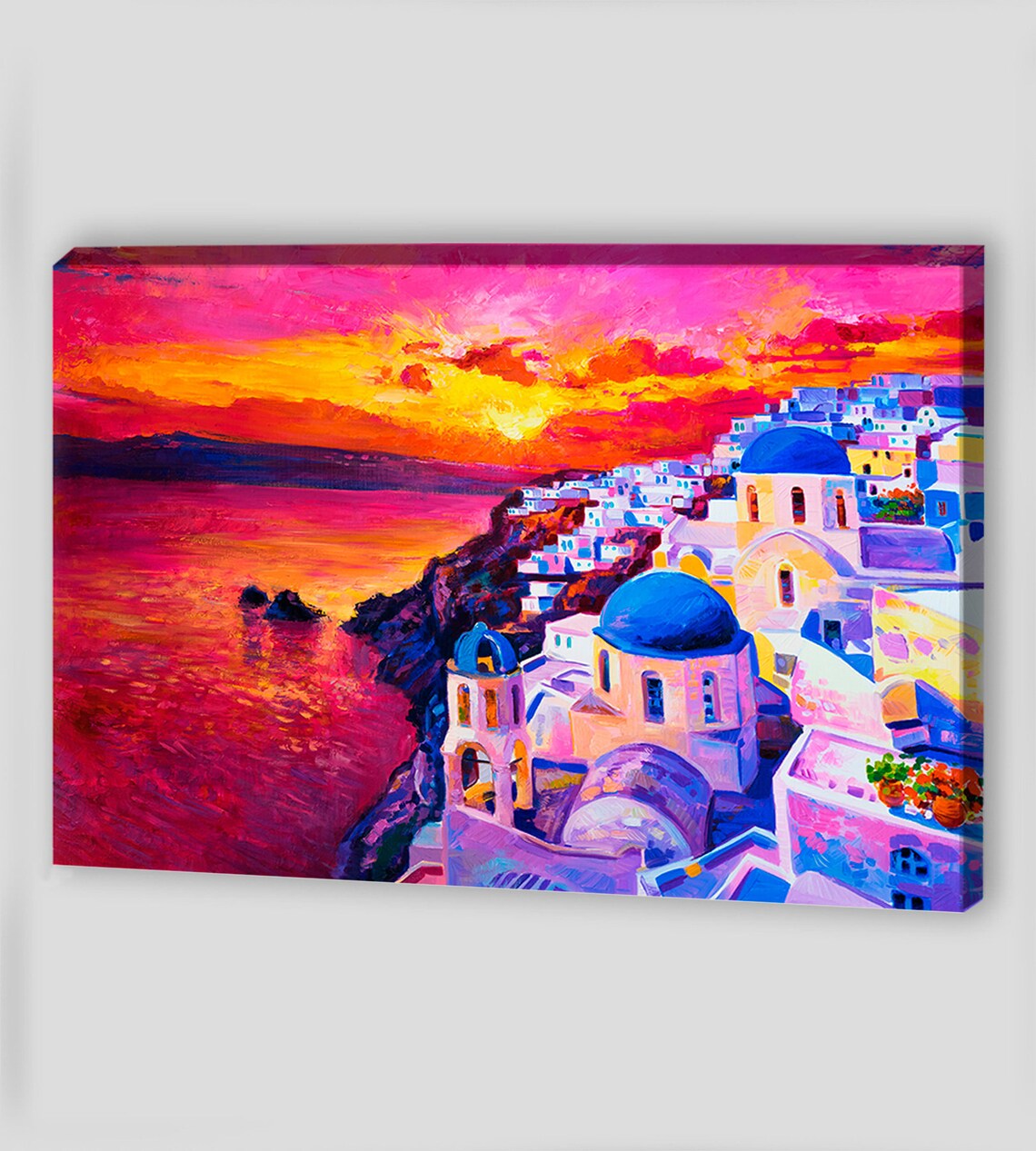 Santorini Oil Painting Greece Canvas Wall Art Sunset Canvas Etsy