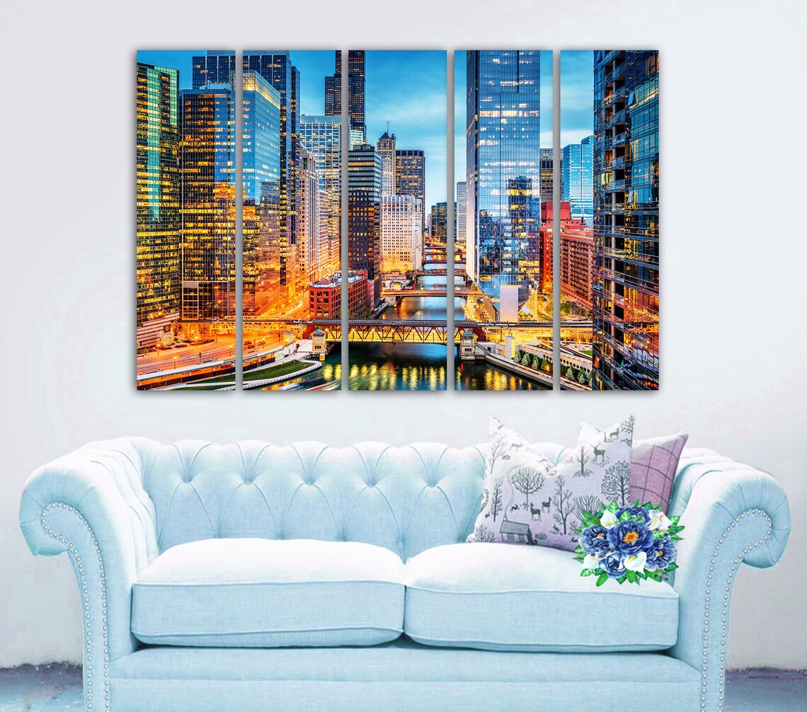 Chicago Skyline Canvas Wall Art Chicago Canvas Art Chicago Etsy