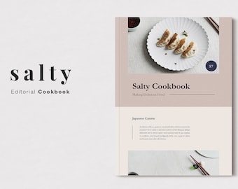 Plantilla de libro de cocina editorial SALTY, folleto de comida para Canva, Indesign, plantilla digital para fotógrafo, startup, empresa, negocio