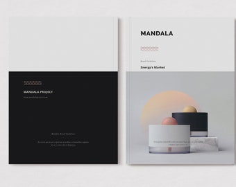 Plantilla de manual y directrices de marca MANDALA, folleto de producto para Indesign, plantilla digital para fotógrafo, startup, estudio