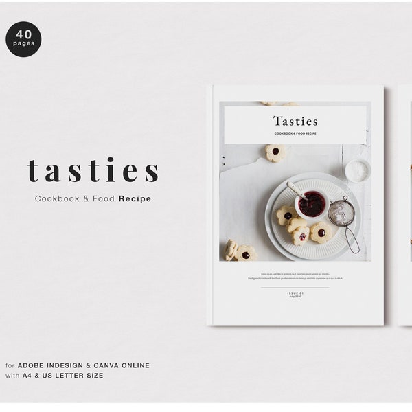 TASTIES Cookbook & Food Recipe Template, Food Brochure for Indesign Canva, Digital Template for Photographer, Startup, Company, Business