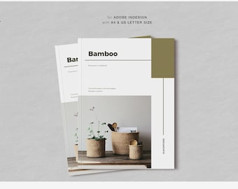 Plantilla de Lookbook de muebles de bambú, folleto de marketing para Indesign, plantilla digital para interiores, Blogger, muebles