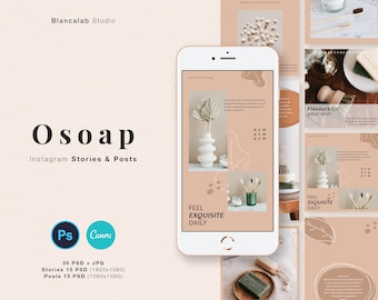 OSOAP Social Media Pack / photoshop Canva / Lifestyle Product Soap instagram feed story - DESCARGA INSTANTÁNEA
