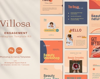 Kit de compromiso de Villosa para Instagram/Photoshop, Canva/Plantilla de Instagram para carrusel y publicación cuadrada de Beauty Coach: DESCARGA INSTANTÁNEA