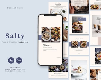 Salty Social Media Pack / Canva, Psd / Historia de instagram de comida y cocina - DESCARGA INSTANTÁNEA