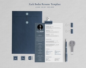 Plantilla de currículum de Zack descarga instantánea para la palabra ? Diseño de CV profesional creativo moderno ? Carta A4 ? Reanudar 2 páginas
