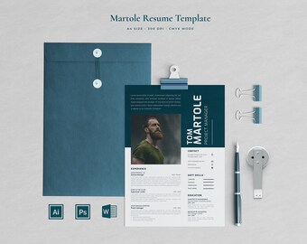 Tom Resume Plantilla descarga instantánea para word / Profesional CV diseño creativo moderno / Carta A4 / Currículum 3 Páginas