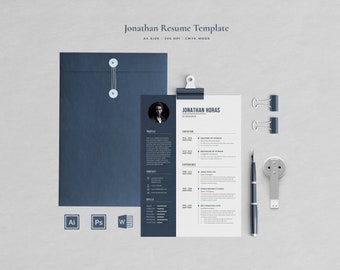 Jonathan Resume plantilla descarga instantánea para word / diseño profesional CV creativo moderno / A4 Carta / Cv 3 Páginas
