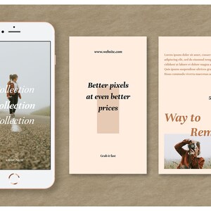Puede incluir: Un smartphone muestra un gr&aacute;fico promocional con la palabra "Collection" repetida. El gr&aacute;fico tambi&eacute;n incluye el texto "Better pixels at even better prices" y "Way to Remind". Tambi&eacute;n es visible un c&iacute;rculo con el 50% de descuento.
