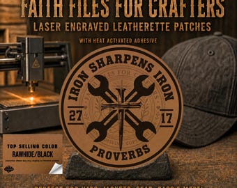 Iron Sharpens Iron Hat Patch, Christian Hat Patch, Christian Leatherette Hat Patch, Faith Leatherette Patch, Laser Engraved Custom Hat Patch
