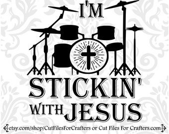 I'm Stickin With Jesus Svg, In Jesus Name I Play Drums, Raise A Hallelujah And Praise The Lord, Christian Svg, Christian Worship Svg,