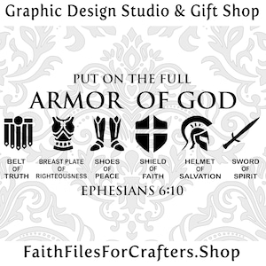 Armadura de Dios Svg, Cinturón de la Verdad Svg, Espada del Espíritu svg, Zapatos de Paz Svg, Escudo de Fe Svg, Casco de Salvación Svg, Efesios 6