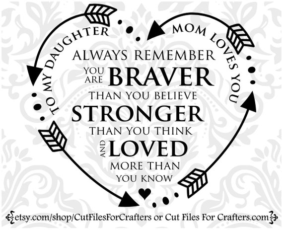To My Daughter Svg, Mom Loves You Svg, You Are Braver Than You Believe, Stronger Than You Think,  Loved More Than You Know,Mom Loves You Svg