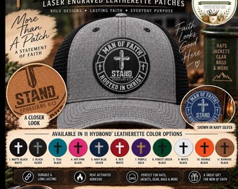 Man Of Faith Rooted In Christ Hat Patch, Christian Hat Patch, Christian Leatherette Patch, Laser Engraved Custom Hat Patch, Faith Patch