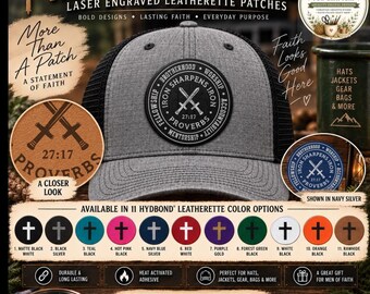 Iron Sharpens Iron Hat Patch, Christian Hat Patch, Christian Leatherette Hat Patch, Faith Leatherette Patch, Laser Engraved Custom Hat Patch