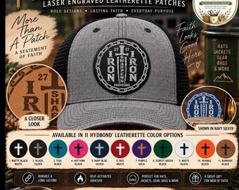Iron Sharpens Iron Hat Patch, Christian Hat Patch, Christian Leatherette Hat Patch, Faith Leatherette Patch, Laser Engraved Custom Hat Patch