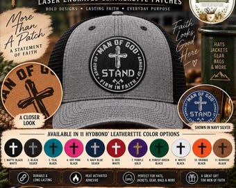 Stand Firm In Faith Hat Patch, Christian Hat Patch, Christian Leatherette Hat Patch, Faith Leatherette Patch,Laser Engraved Custom Hat Patch