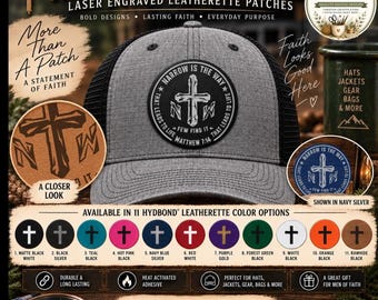 Narrow Is The Way Hat Patch, Christian Hat Patch, Christian Leatherette Hat Patch, Faith Leatherette Patch,Laser Engraved Custom Hat Patch