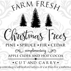 Granja fresca árboles de Navidad svg, pino abeto abeto cedro árboles svg, sidra de manzana y cacao caliente svg, granja árboles frescos cortados y llevar svg