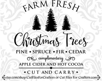 Farm Fresh Christmas Trees Svg, Pine Spruce Fir Cedar Trees Svg, Apple Cider And Hot Cocoa Svg, Farm Fresh Trees Cut And Carry Svg