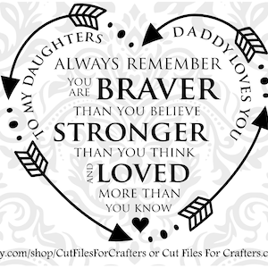 Aan mijn dochters Svg, Daddy Loves You Svg, You Are Braver Than You Believe, Stronger than You Think, Loved More Than You Know,