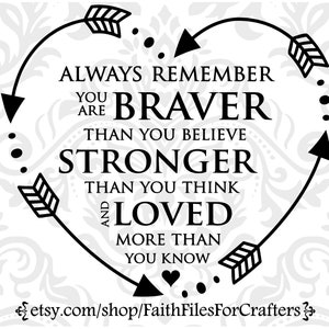 To My Daughter Svg, Always Remember You Are Braver Than You Believe Svg, Stronger Than You Think Svg,  Loved More Than You Know Svg