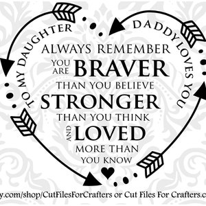 A mi hija Svg, papá te ama Svg, eres más valiente de lo que crees, más fuerte de lo que crees, amado más de lo que sabes,